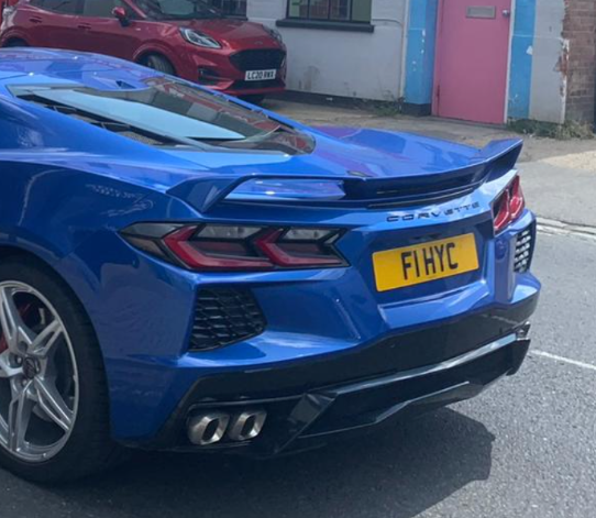 F1 HYC private number plate on a Chevrolet Corvette