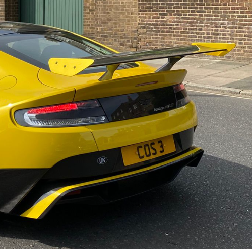 COS 3 private number plate on a Aston Martin Vantage