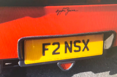 F2 NSX private number plate on a Honda NSX