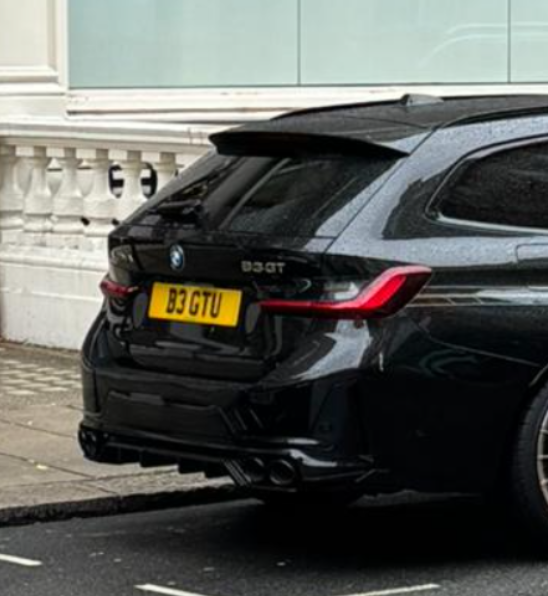 B3 GTU private number plate on a Alpina B3, spotted in London