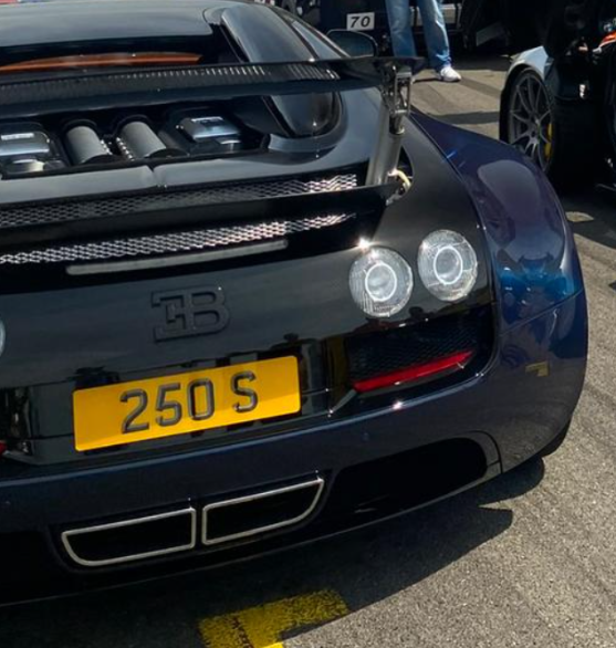 250 S private number plate on a Bugatti Veyron