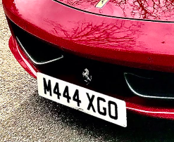 M444 XGO private number plate on a Ferrari 458, spotted in Richmond