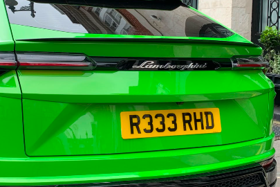 R333 RHD private number plate on a Lamborghini Urus, spotted in London