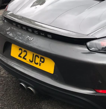 22 JCP private number plate on a Porsche 718 Boxster