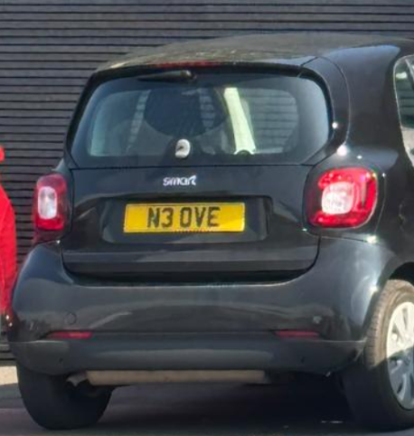 N3 OVE private number plate on a Smart ForTwo
