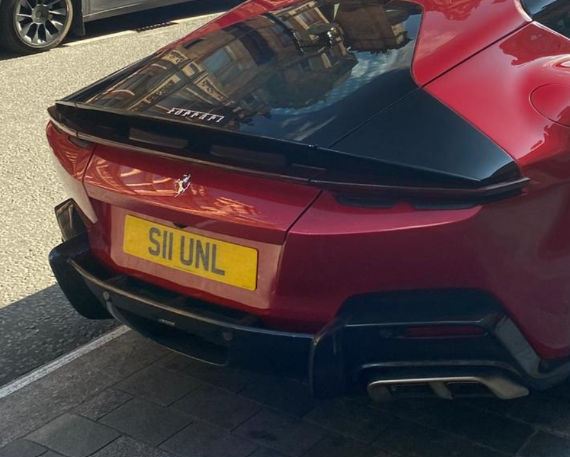 S11 UNL private number plate on a Ferrari 12Cilindri
