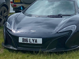 B16 LYA private number plate on a McLaren, spotted in Goodwood