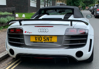 V10 SNT private number plate on a Audi R8, spotted in Richmond