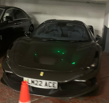 LM22 ACE private number plate on a Ferrari F8
