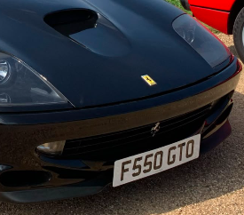 F550 GTO private number plate on a Ferrari, spotted in London